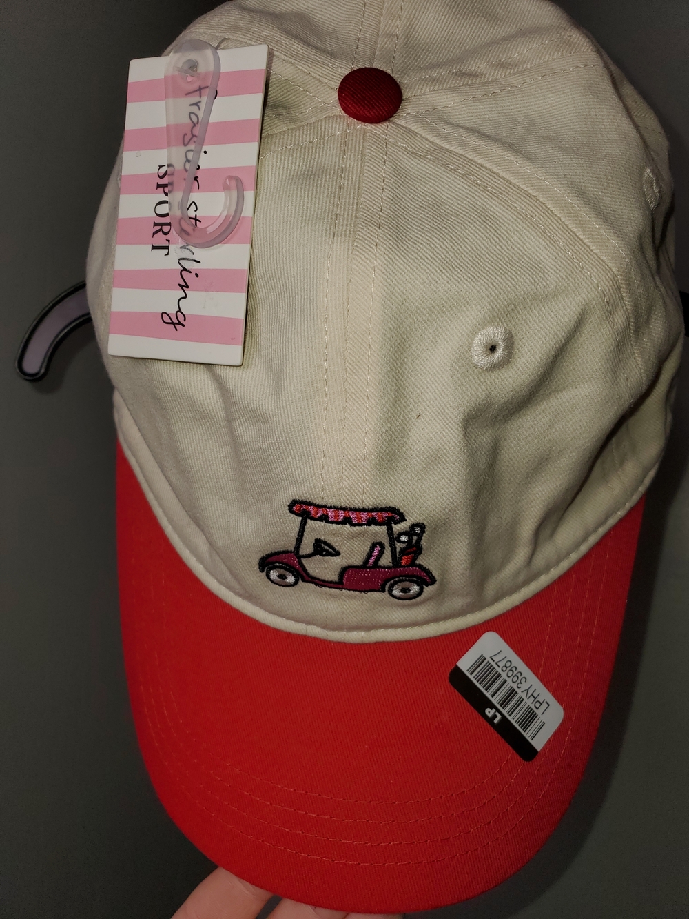 Unbranded Women's Two-Tone Baseball Cap in Cream and Pink with Embroidered Car